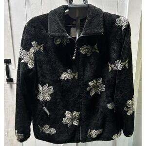 Nanuk Canadian Polar Bear Vintage Fleece Full Zip Jacket Size S Black Floral